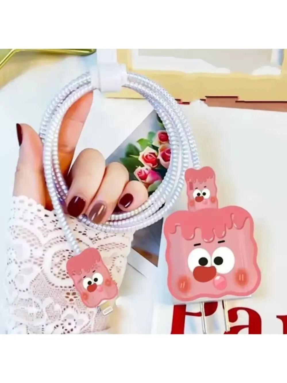 Cute Pink Face iPhone Charger Cover Cable Protectors P84